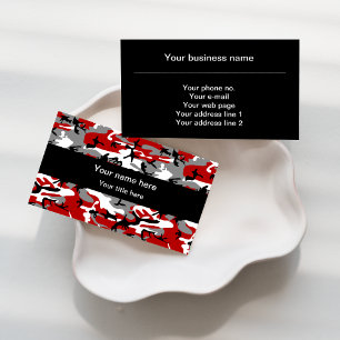 Red and Grey Camo, Camouflage, Military, Army Business Card