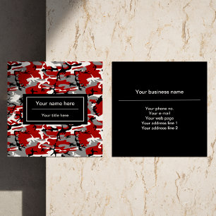 Red and Grey Camo, Camouflage, Military, Army Square Business Card