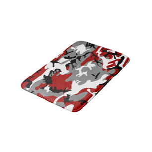 Red and Grey Camouflage, Military, Army Bath Mat