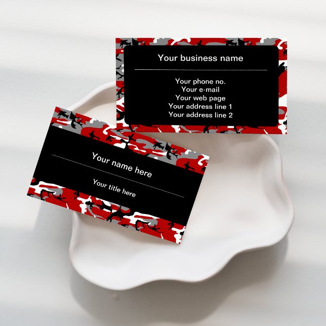 Red and Grey Camouflage, Military, Army Business Card (Creator Uploaded)