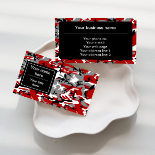 Red and Grey Camouflage, Military, Army Business Card