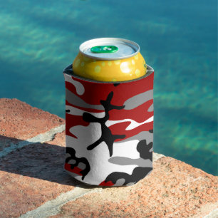 Red and Grey Camouflage, Military, Army Can Cooler