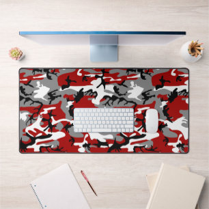 Red and Grey Camouflage, Military, Army Desk Mat