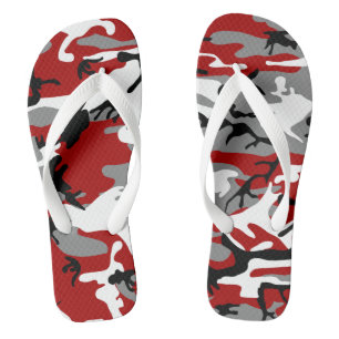 Red and Grey Camouflage, Military, Army Flip Flops