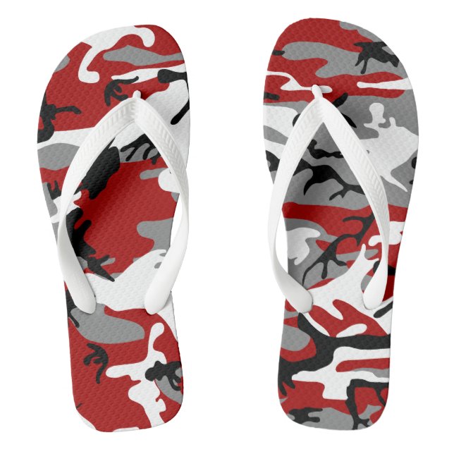 Red and Grey Camouflage, Military, Army Flip Flops (Footbed)