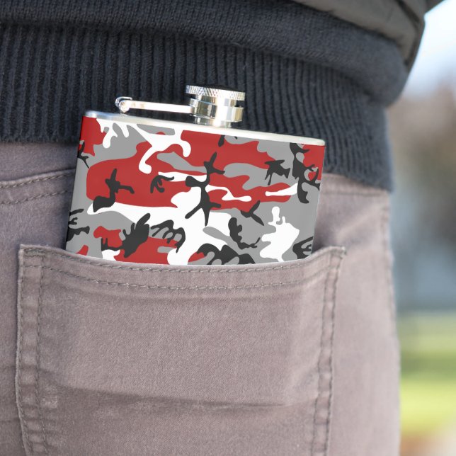 Red and Grey Camouflage, Military, Army Hip Flask (In Situ)