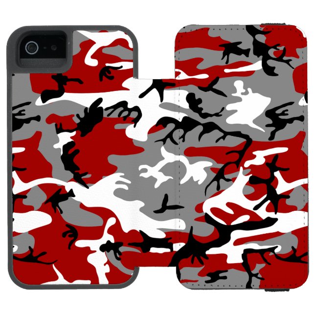 Red and Grey Camouflage, Military, Army Incipio iPhone Wallet Case (Folio Open)