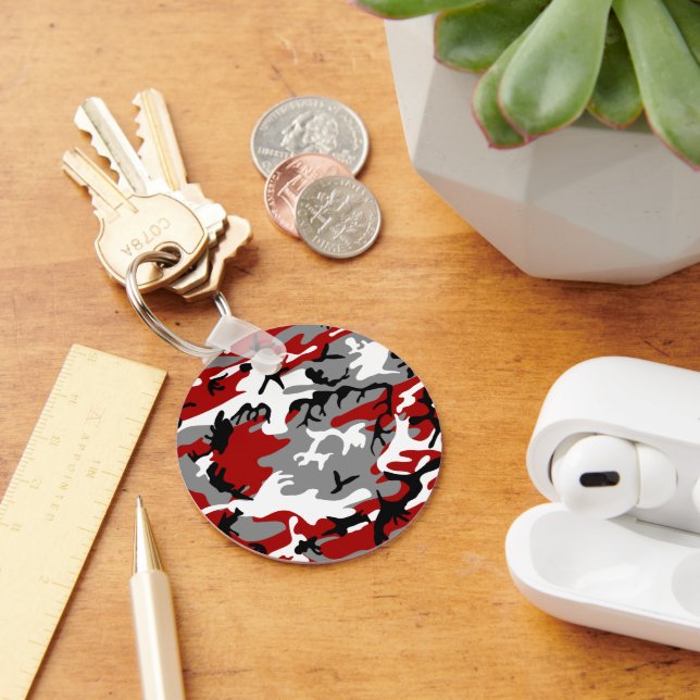 Red and Grey Camouflage, Military, Army Key Ring (Desk)