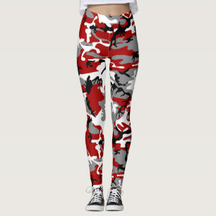 Red and Grey Camouflage, Military, Army Leggings