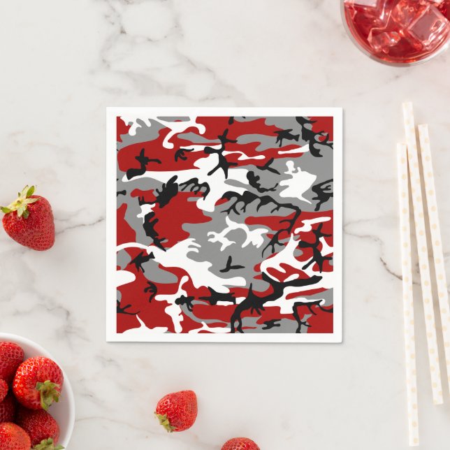 Red and Grey Camouflage, Military, Army Napkin (Insitu)