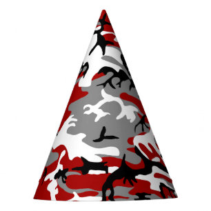 Red and Grey Camouflage, Military, Army Party Hat