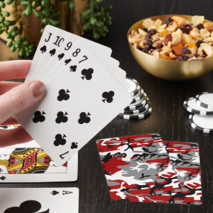 Red and Grey Camouflage, Military, Army Playing Cards