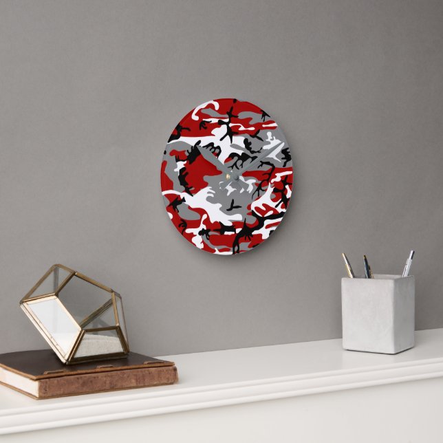 Red and Grey Camouflage, Military, Army Round Clock (Office)