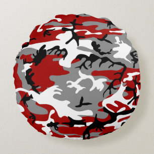 Red and Grey Camouflage, Military, Army Round Cushion