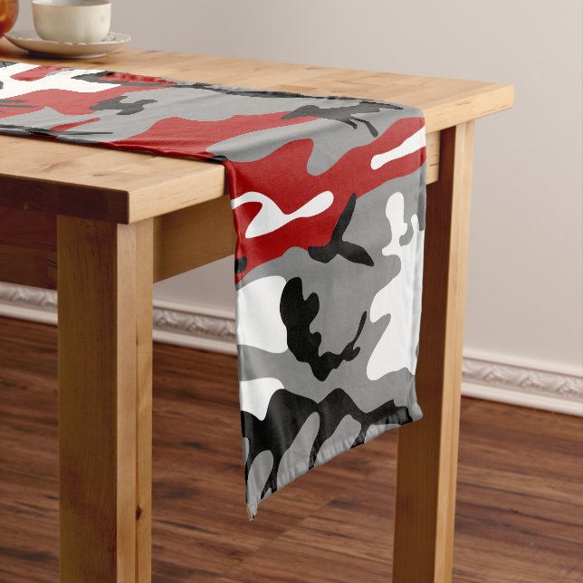 Red and Grey Camouflage, Military, Army Short Table Runner (In Situ)