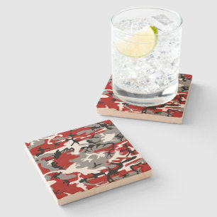 Red and Grey Camouflage, Military, Army Stone Coaster