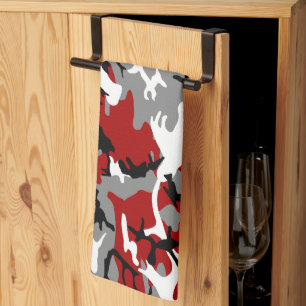 Red and Grey Camouflage, Military, Army Tea Towel