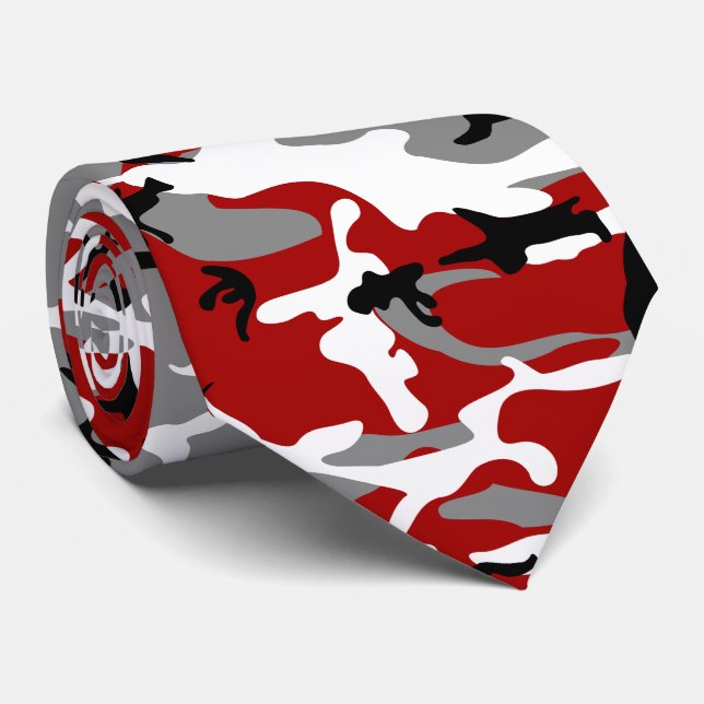 Red and Grey Camouflage, Military, Army Tie (Rolled)