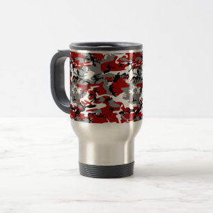 Red and Grey Camouflage, Military, Army Travel Mug