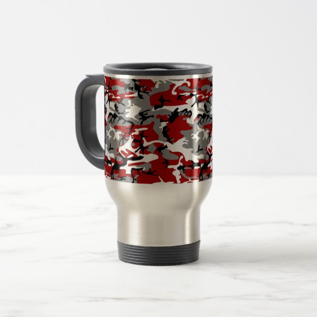 Red and Grey Camouflage, Military, Army Travel Mug (Front Left)