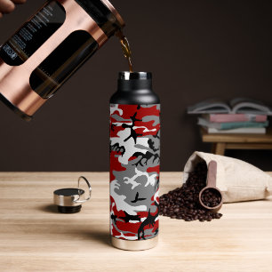 Red and Grey Camouflage, Military, Army Water Bottle