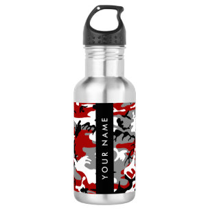 Red and Grey Camouflage Your name Personalise 532 Ml Water Bottle