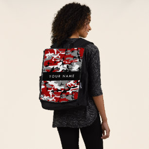 Red and Grey Camouflage Your name Personalise Backpack