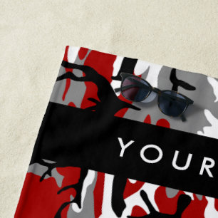 Red and Grey Camouflage Your name Personalise Beach Towel