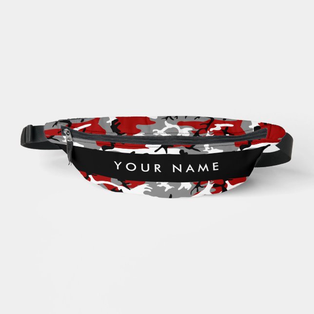Red and Grey Camouflage Your name Personalise Bum Bags (Front)