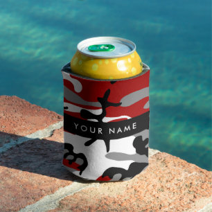 Red and Grey Camouflage Your name Personalise Can Cooler
