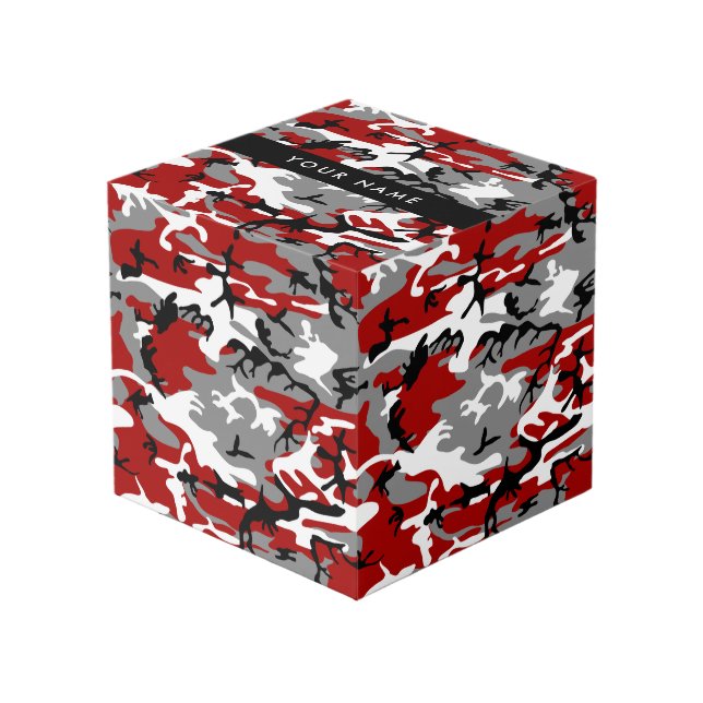 Red and Grey Camouflage Your name Personalise Cube (Front Angled)