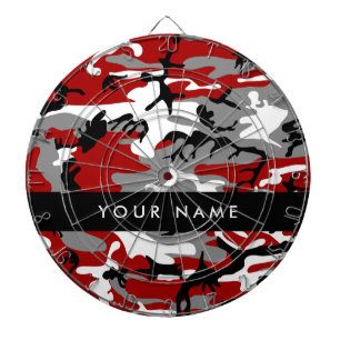 Red and Grey Camouflage Your name Personalise Dartboard