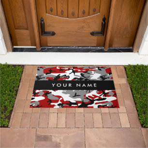 Red and Grey Camouflage Your name Personalise Doormat