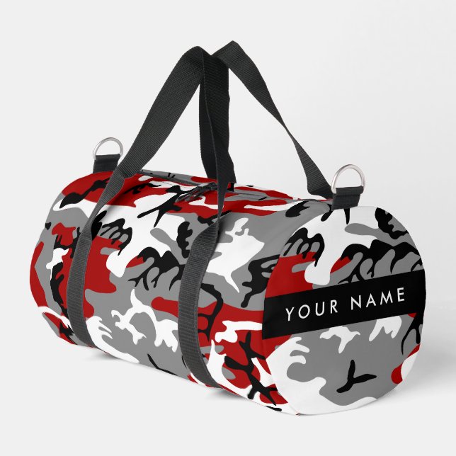 Red and Grey Camouflage Your name Personalise Duffle Bag (Left Corner)