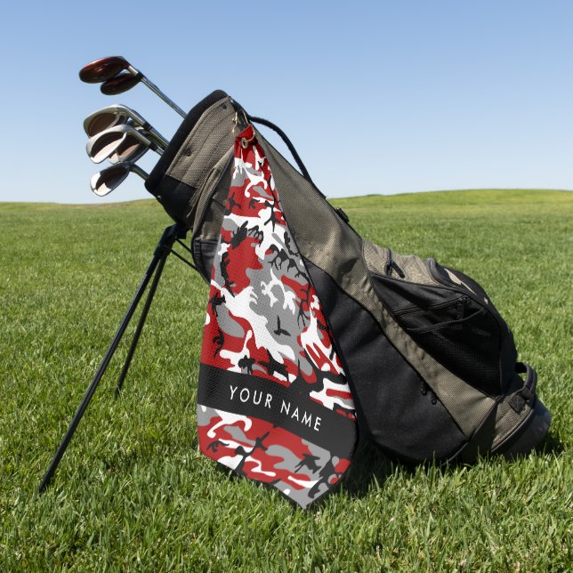 Red and Grey Camouflage Your name Personalise Golf Towel (Green)