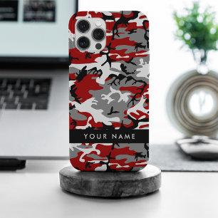 Red and Grey Camouflage Your name Personalise iPhone 15 Pro Max Case