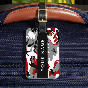 Red and Grey Camouflage Your name Personalise Luggage Tag