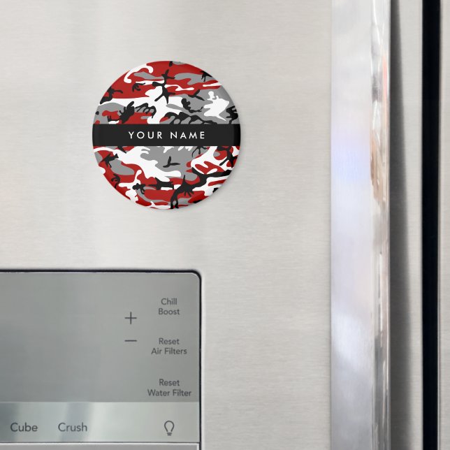 Red and Grey Camouflage Your name Personalise Magnet (In Situ (Fridge))