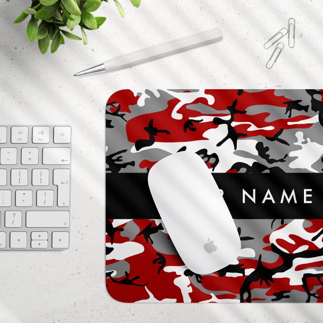 Red and Grey Camouflage Your name Personalise Mouse Mat (Creator Uploaded)