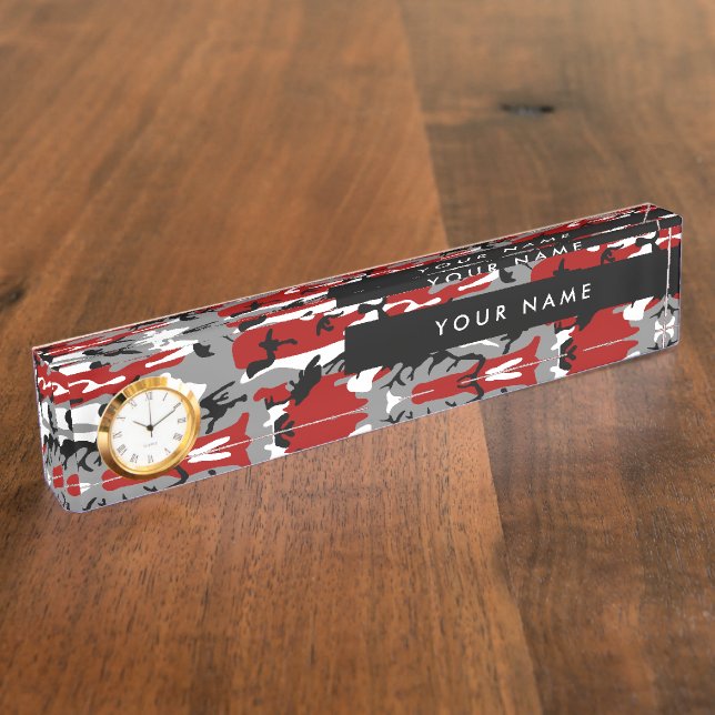 Red and Grey Camouflage Your name Personalise Nameplate (Side)