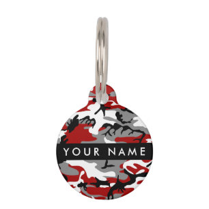 Red and Grey Camouflage Your name Personalise Pet Tag