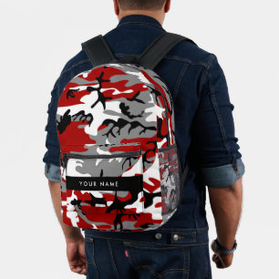 Red and Grey Camouflage Your name Personalise Printed Backpack