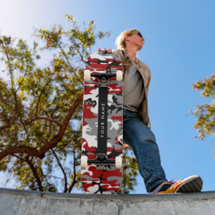 Red and Grey Camouflage Your name Personalise Skateboard