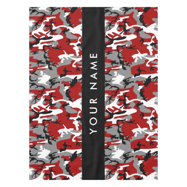 Red and Grey Camouflage Your name Personalise Tablecloth (Front)
