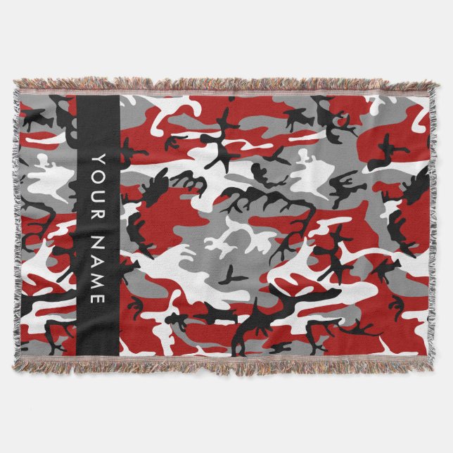 Red and Grey Camouflage Your name Personalise Throw Blanket (Front)
