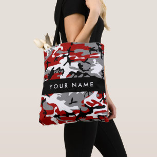 Red and Grey Camouflage Your name Personalise Tote Bag