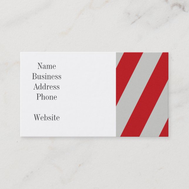 Red and Grey Candy Cane Diagonal Stripes Pattern Business Card (Front)