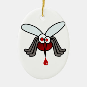Red and Grey Cartoon Mosquito with Drop of Blood Ceramic Tree Decoration