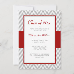 Red and Grey Chevron Graduation Party Invitation