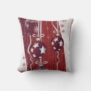 Red and grey Christmas balls stars and snowflakes Cushion